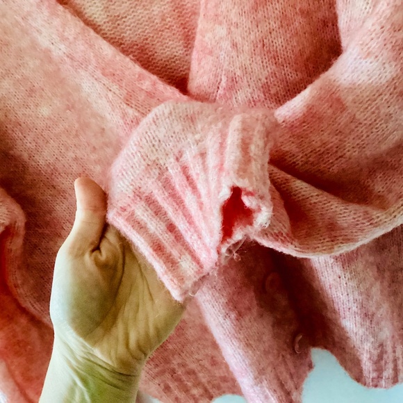 Artlove Paris Mohair Wool Blend V-neck Cardigan Pink Size L Oversized Relaxed - Picture 8 of 13